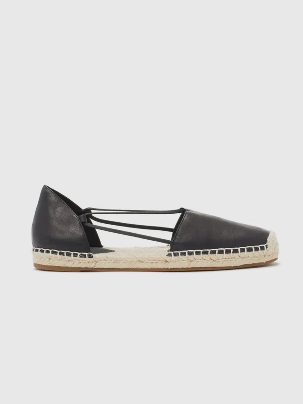 Eileen Fisher Lee Washed Black Leather Espadrille Flats Size 9